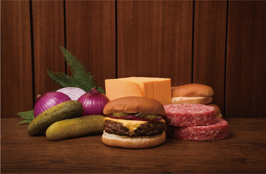 Onestar burger ingredients: patty, cheese, pickles and onion
